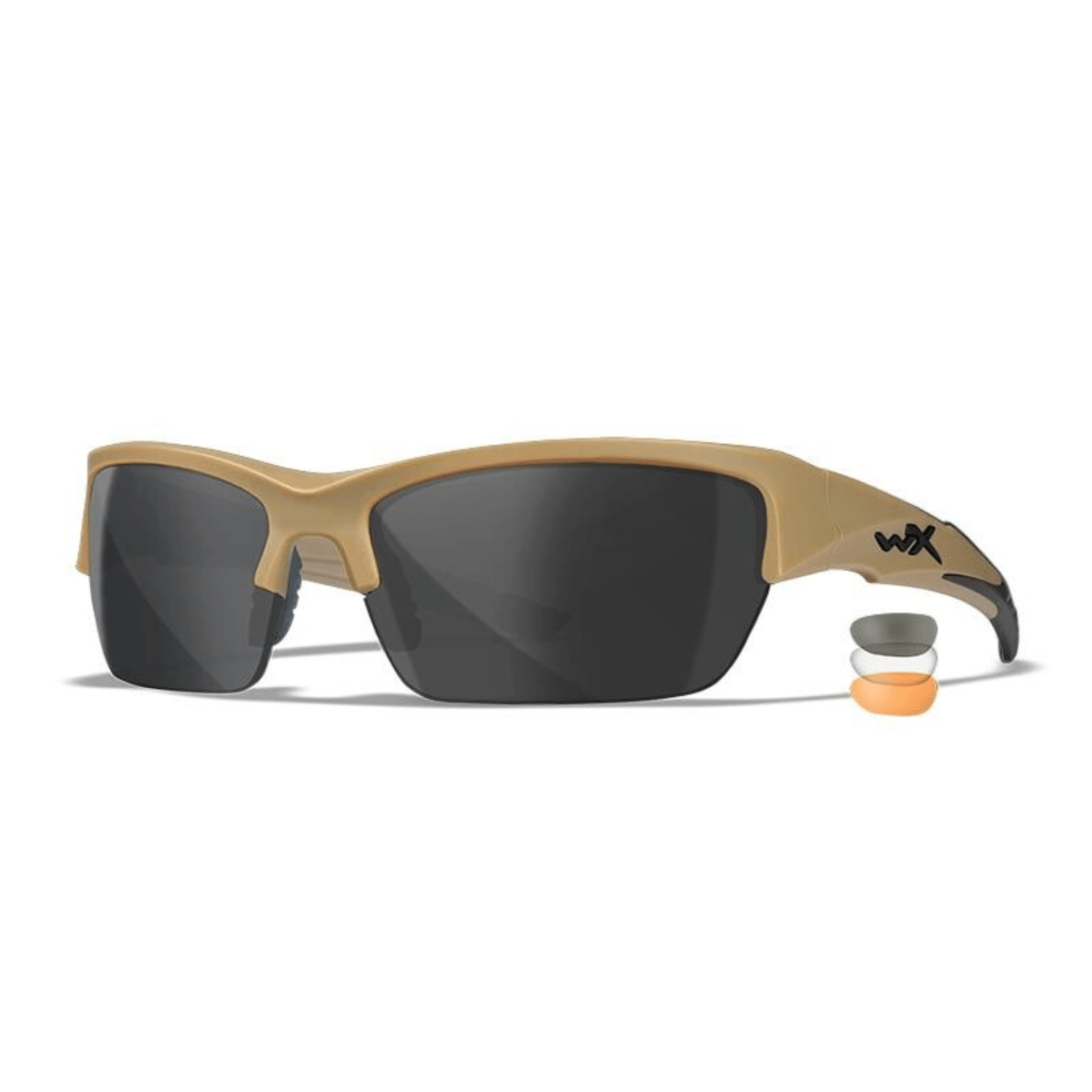 Wiley X Valor 2.5 sports- og skydebriller - Mat sandfarvet stel med 3 linser