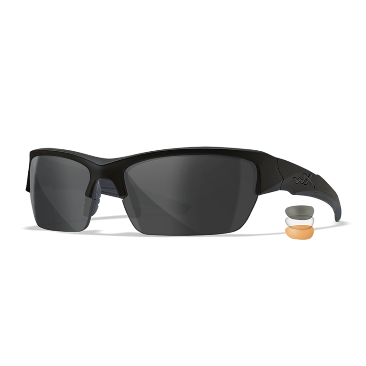 Wiley X Valor 2.5 sports- og skydebriller - Matsort stel med 3 linser