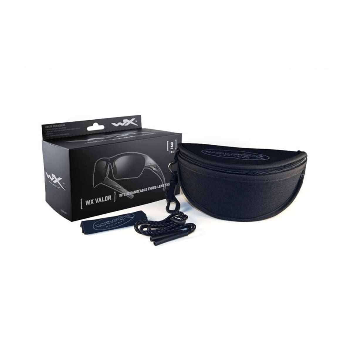 Wiley X Valor 2.5 sports- og skydebriller - Matsort stel med 3 linser