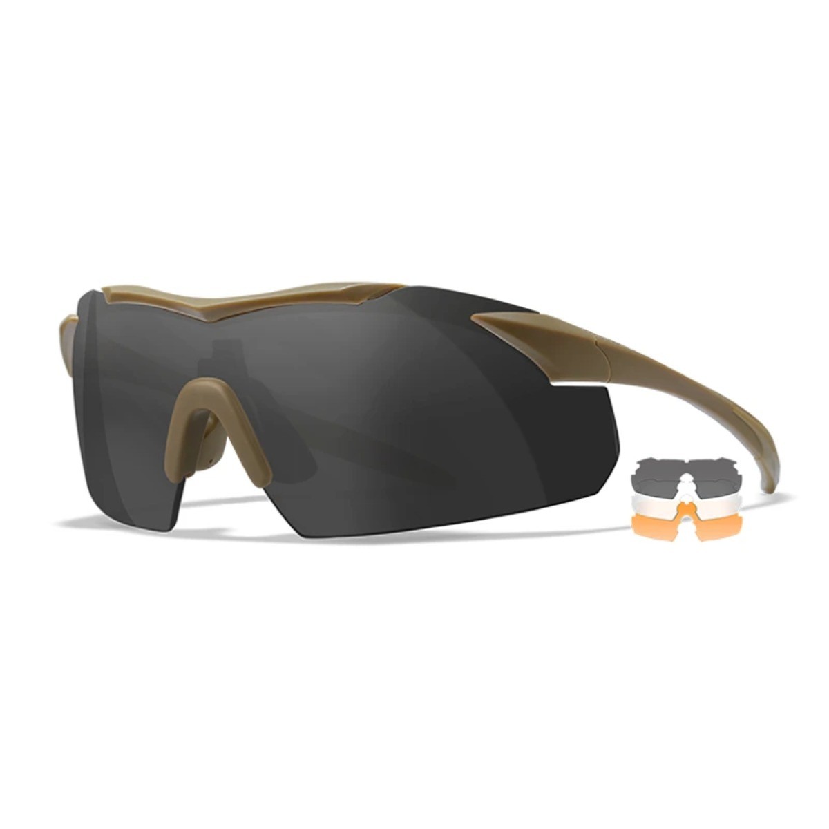 Wiley X Vapor 2.5 sports- og skydebriller - Mat sandfarvet stel med 3 linser