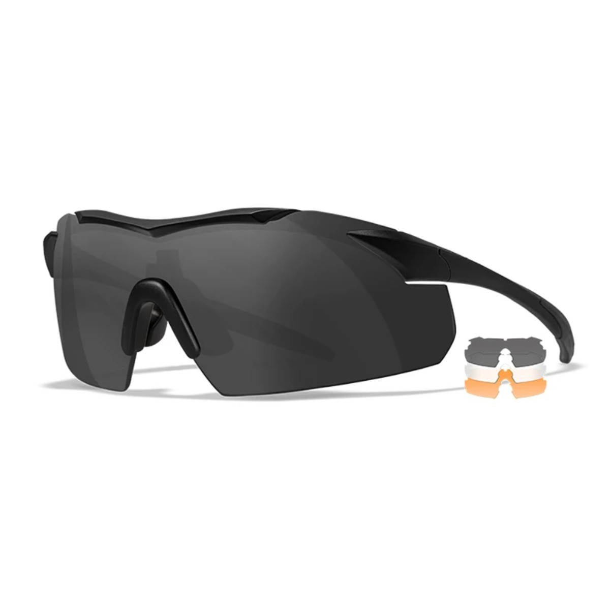 Wiley X Vapor 2.5 sports- og skydebriller - Matsort stel med 3 linser