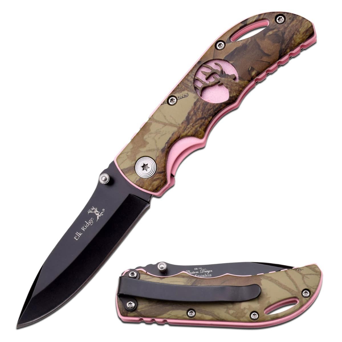 Elk Ridge Pink/Grøn Camo foldekniv
