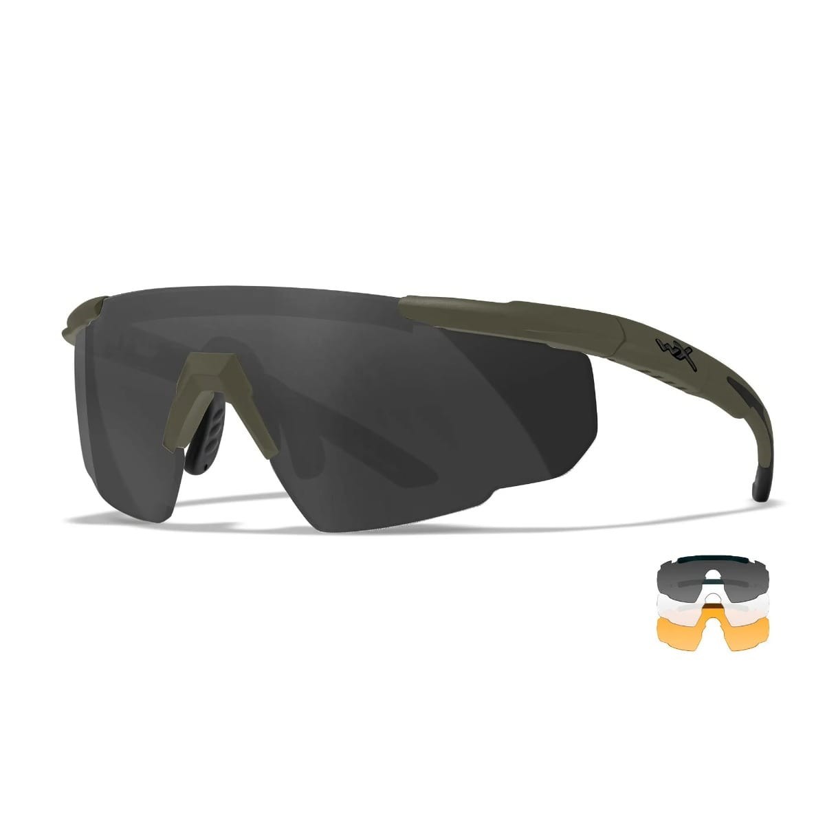 Wiley X Saber Advanced Skydebriller - Armygrønt stel med Smoke, Clear og Light Rust