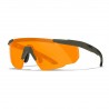 Wiley X Saber Advanced Skydebriller - Armygrønt stel med Smoke, Clear og Light Rust