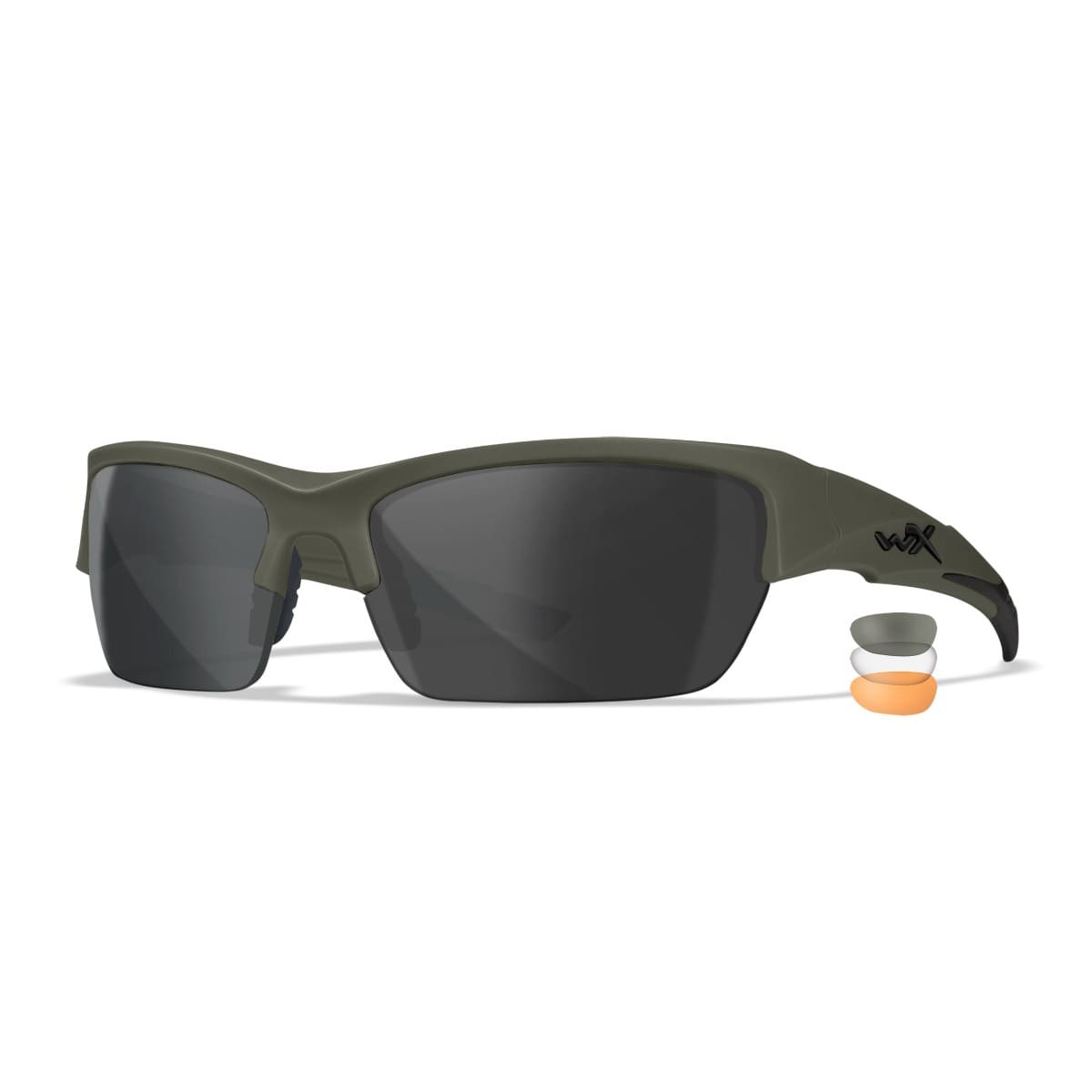 Wiley X Valor 2.5 sports- og skydebriller - Mat armygrønt stel med 3 linser