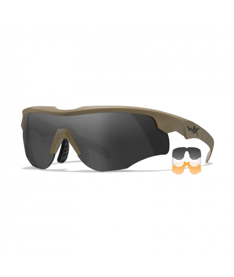 Wiley X Rogue Comm sports- og skydebriller - Mat sandfarvet stel med 3 linser